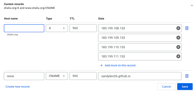 google domain custom records